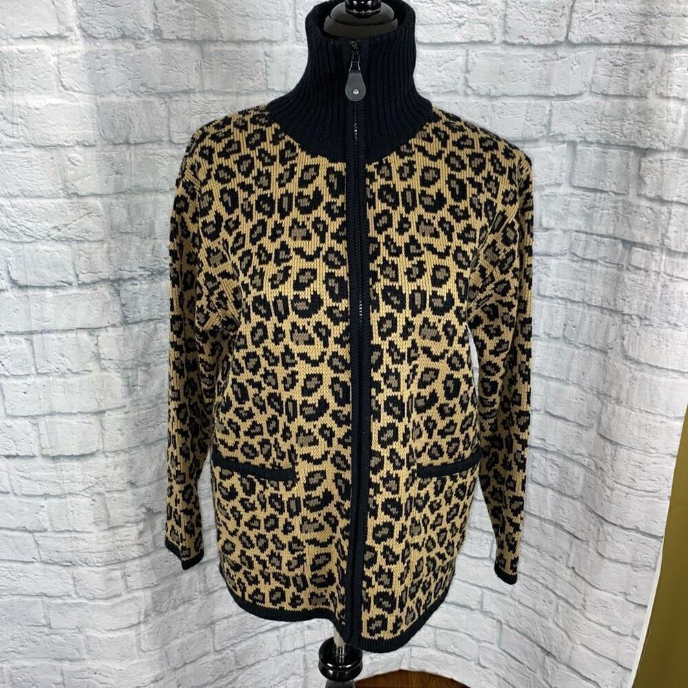 Tallyho full zip sweater jacket cheetah print sz S women